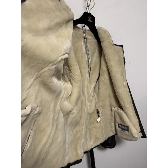 Wilsons Leather Jacket Womens Small Hooded Faux Shearling Belted Coat - Picture 3 of 12